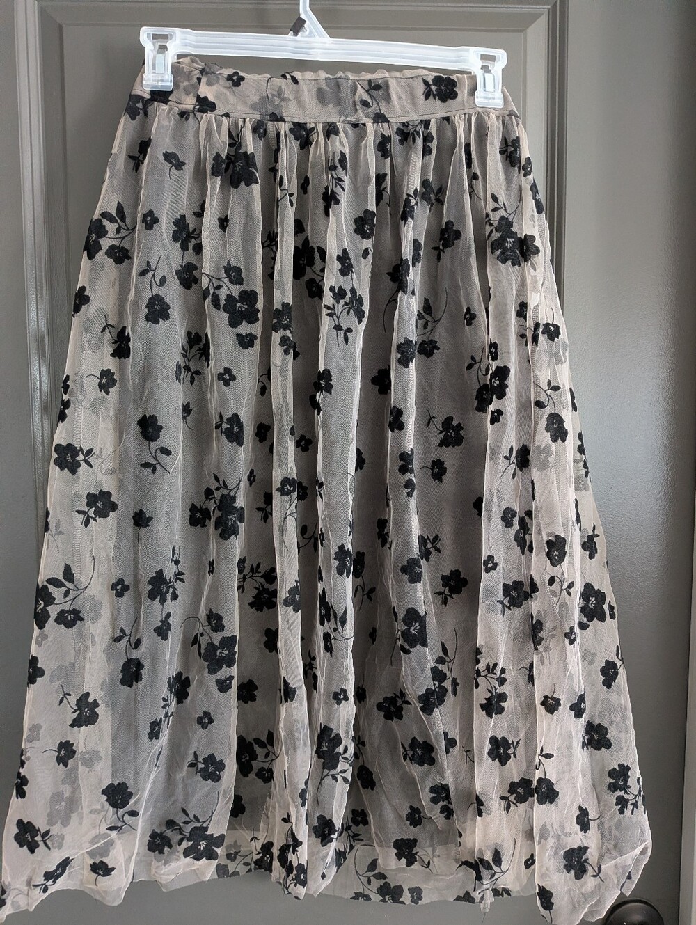 Cato Dusty Pink Tulle Mesh Midi Skirt with Black Floral Overlay - Picture 1 of 5